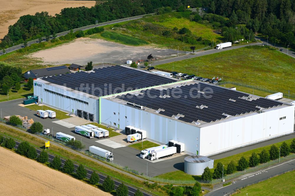 Lederhose von oben - Verteilzentrum auf dem Gelände für Lebensmittel der HAVI Logistics in Lederhose im Bundesland Thüringen, Deutschland