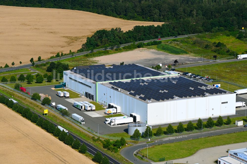 Lederhose aus der Vogelperspektive: Verteilzentrum auf dem Gelände für Lebensmittel der HAVI Logistics in Lederhose im Bundesland Thüringen, Deutschland