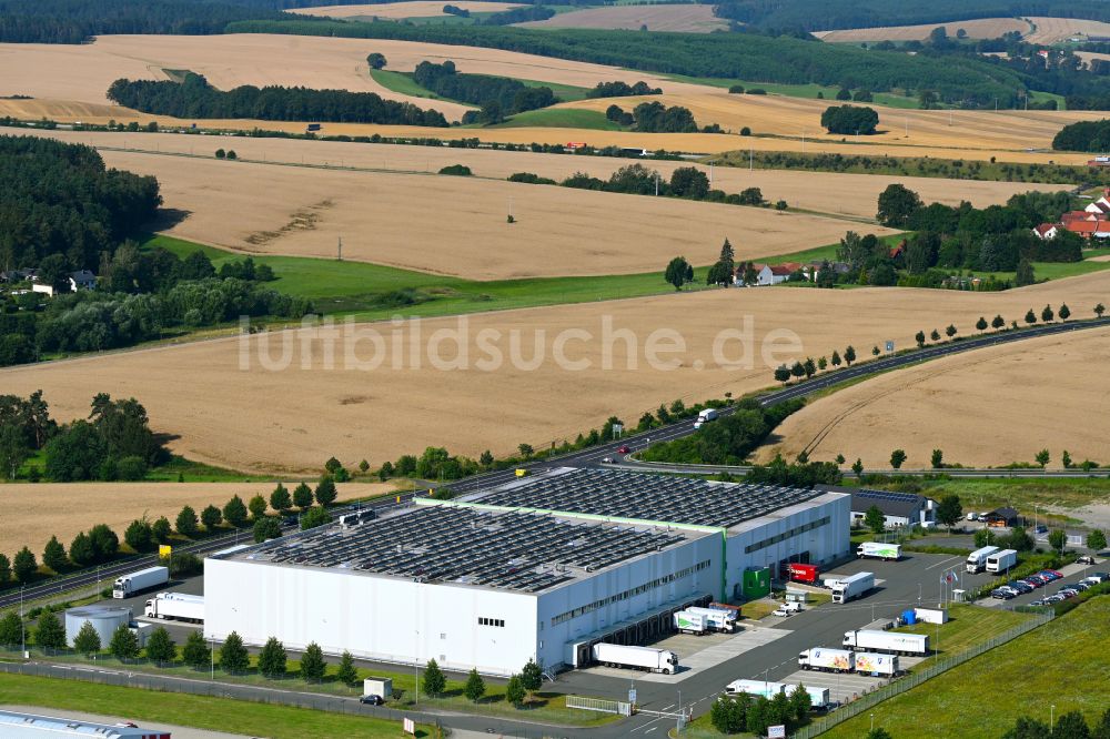 Luftaufnahme Lederhose - Verteilzentrum auf dem Gelände für Lebensmittel der HAVI Logistics in Lederhose im Bundesland Thüringen, Deutschland