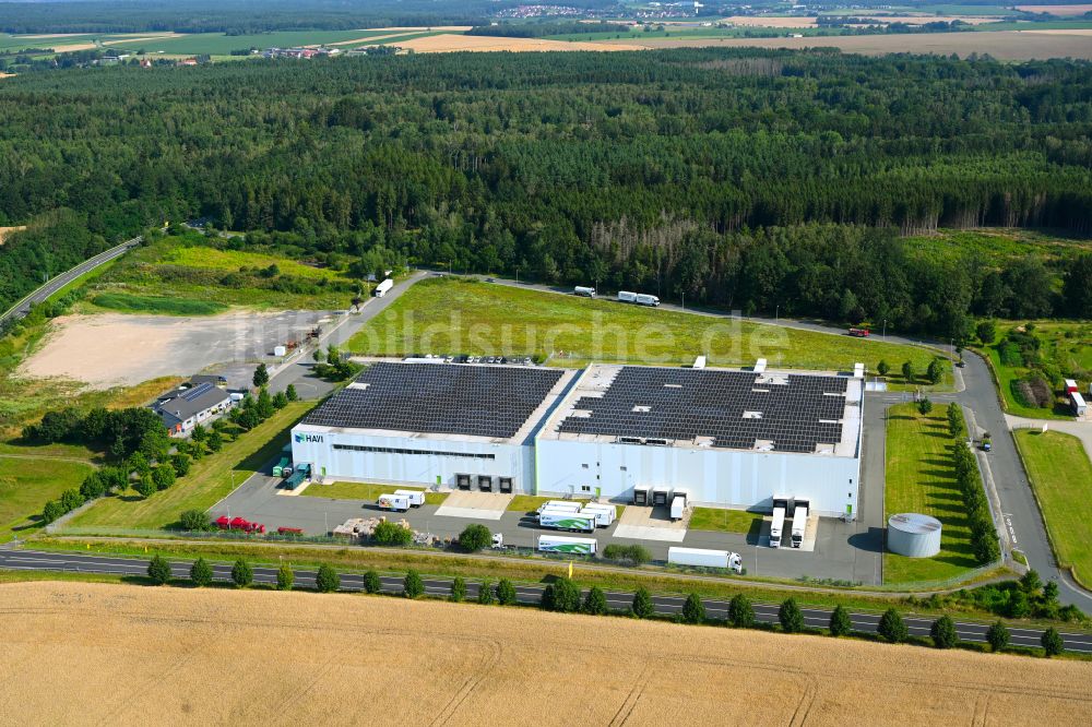 Lederhose aus der Vogelperspektive: Verteilzentrum auf dem Gelände für Lebensmittel der HAVI Logistics in Lederhose im Bundesland Thüringen, Deutschland