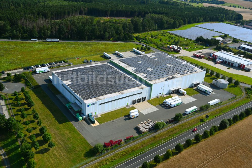 Lederhose aus der Vogelperspektive: Verteilzentrum auf dem Gelände für Lebensmittel der HAVI Logistics in Lederhose im Bundesland Thüringen, Deutschland