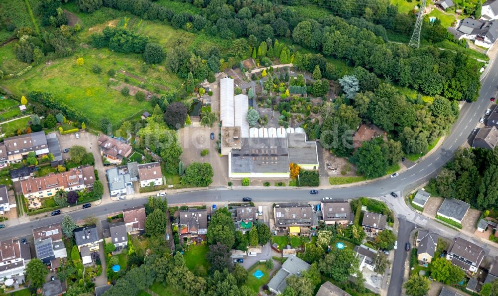 Luftbild Essen - Verwaltungsgebäude und Bürokomplex des Blumengroßhändlers Gartencenter Johannes Vogel in Essen im Bundesland Nordrhein-Westfalen - NRW, Deutschland