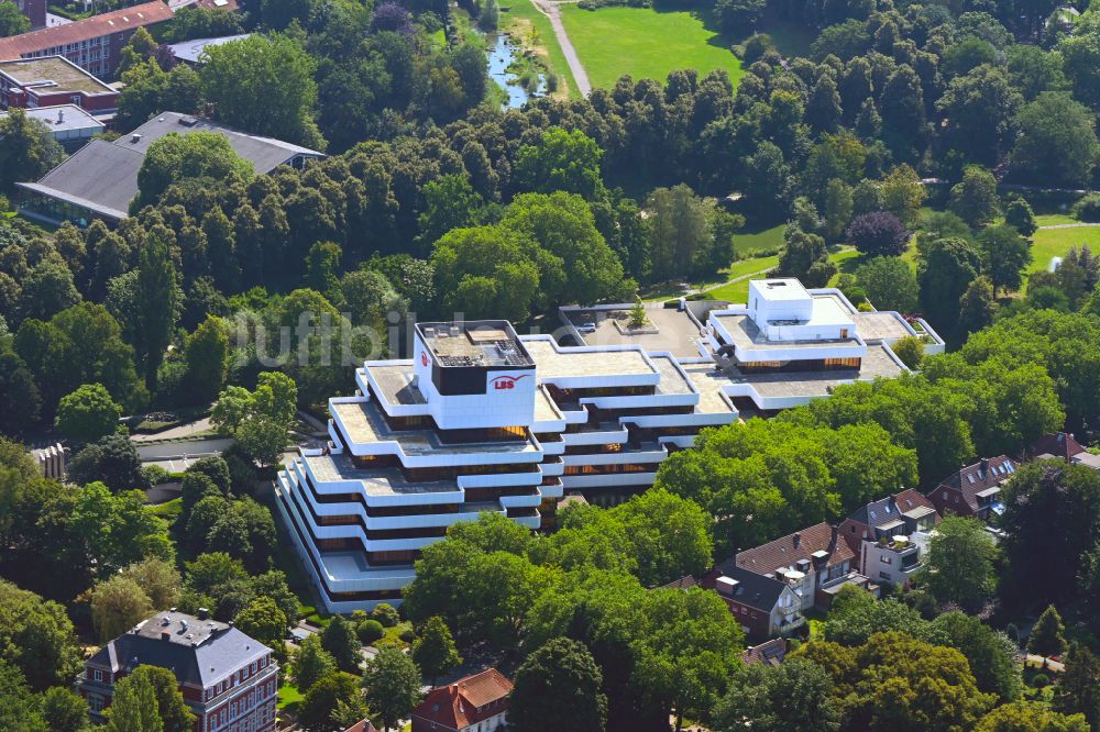 Luftbild Münster - Verwaltungsgebäude des Finanzdienstleistungs- Unternehmens LBS Westdeutsche Landesbausparkasse an der Himmelreichallee in Münster im Bundesland Nordrhein-Westfalen, Deutschland