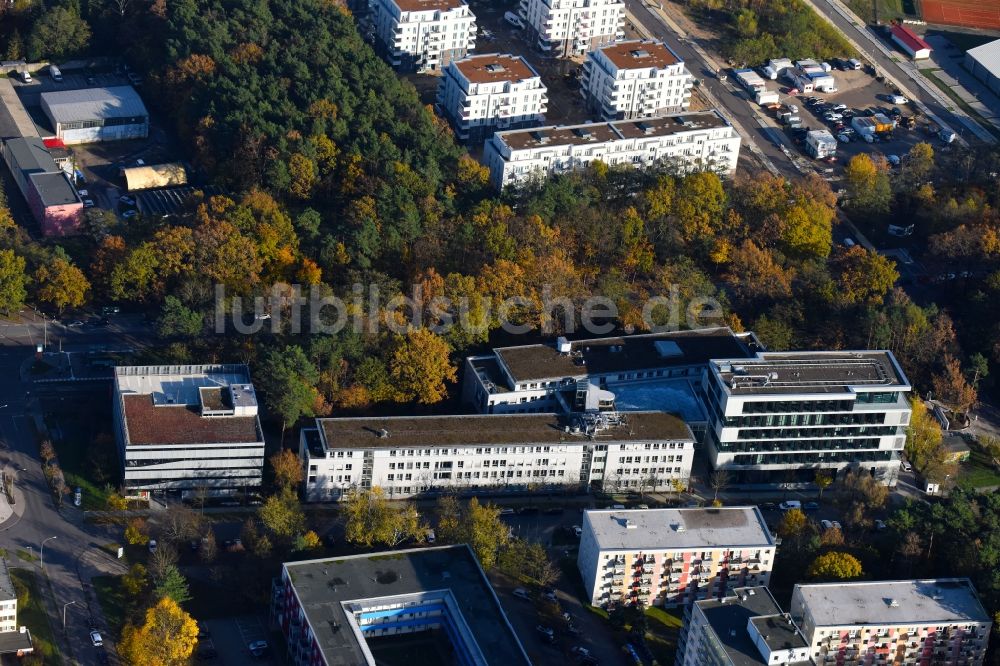 Potsdam aus der Vogelperspektive: Verwaltungsgebäude des Finanzdienstleistungs- Unternehmens Mittelbrandenburgische Sparkasse in Potsdam an der Saarmunder Straße in Potsdam im Bundesland Brandenburg, Deutschland