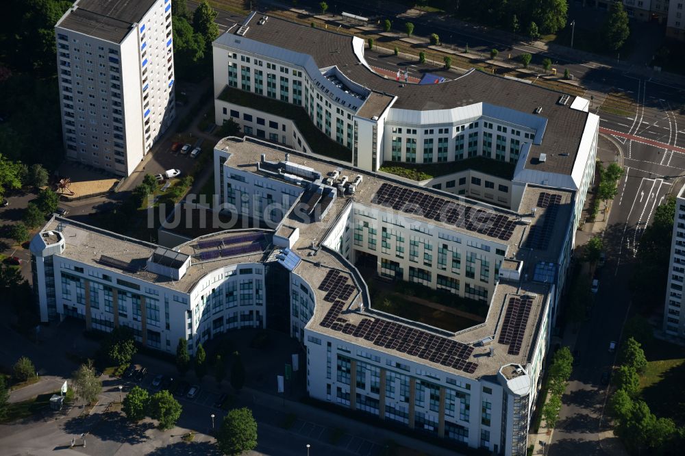 Luftaufnahme Dresden - Verwaltungsgebäude des Finanzdienstleistungs- Unternehmens Sächsische Aufbaubank in Dresden im Bundesland Sachsen, Deutschland