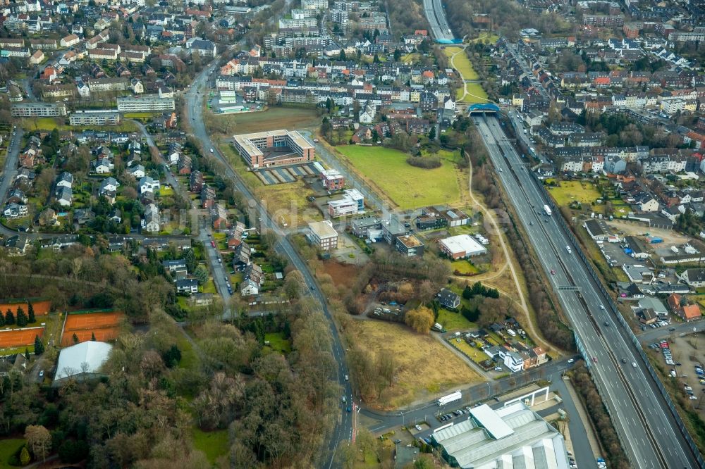 Luftbild Gelsenkirchen - Verwaltungsgebäude der staatlichen Behörde Finanzamt Gelsenkirchen Ludwig-Erhard-Straße im Ortsteil Gelsenkirchen-Ost in Gelsenkirchen im Bundesland Nordrhein-Westfalen