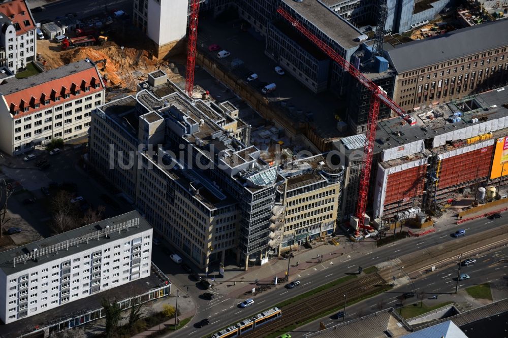 Luftaufnahme Leipzig - Verwaltungsgebäude des Unternehmens Leipziger Verkehrsbetriebe (LVB) GmbH am Georgiring im Ortsteil Mitte in Leipzig im Bundesland Sachsen