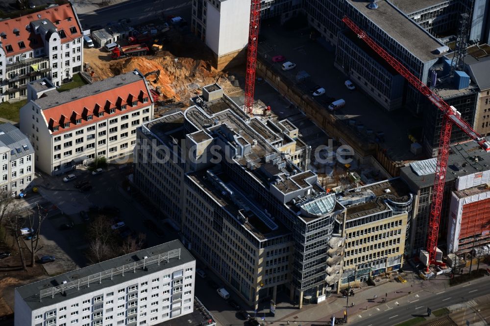 Leipzig aus der Vogelperspektive: Verwaltungsgebäude des Unternehmens Leipziger Verkehrsbetriebe (LVB) GmbH am Georgiring im Ortsteil Mitte in Leipzig im Bundesland Sachsen