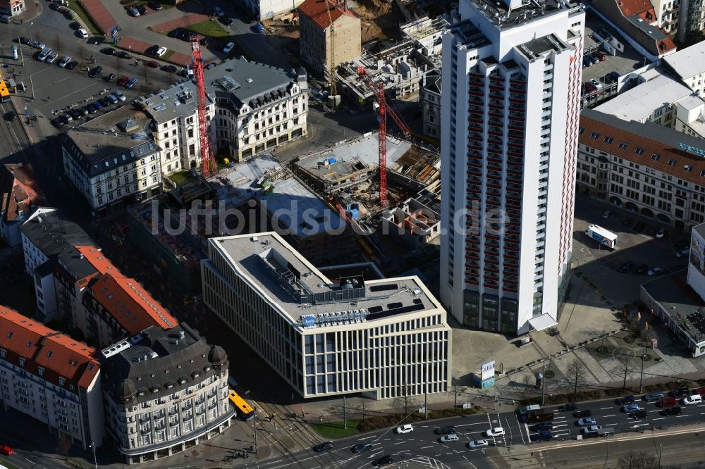 Leipzig von oben - Verwaltungsgebäude des Unternehmens lwb Leipziger Wohnungs- und Baugesellschaft mbH an der Wintergartenstraße im Ortsteil Zentrum-Nord in Leipzig im Bundesland Sachsen