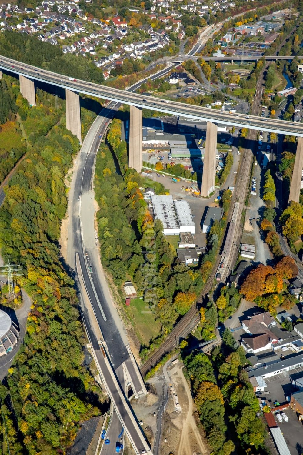 Luftbild Siegen - Viadukt Autobahnbrücke der BAB A45 Siegtalbrücke in Siegen im Bundesland Nordrhein-Westfalen, Deutschland