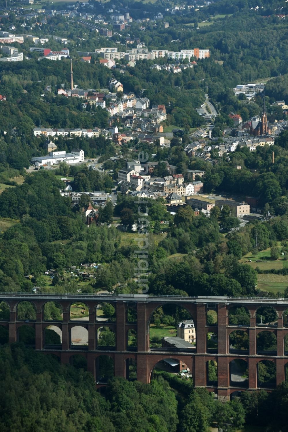 Luftaufnahme Netzschkau - Viadukt des Bahn- Brückenbauwerk in Netzschkau im Bundesland Sachsen, Deutschland