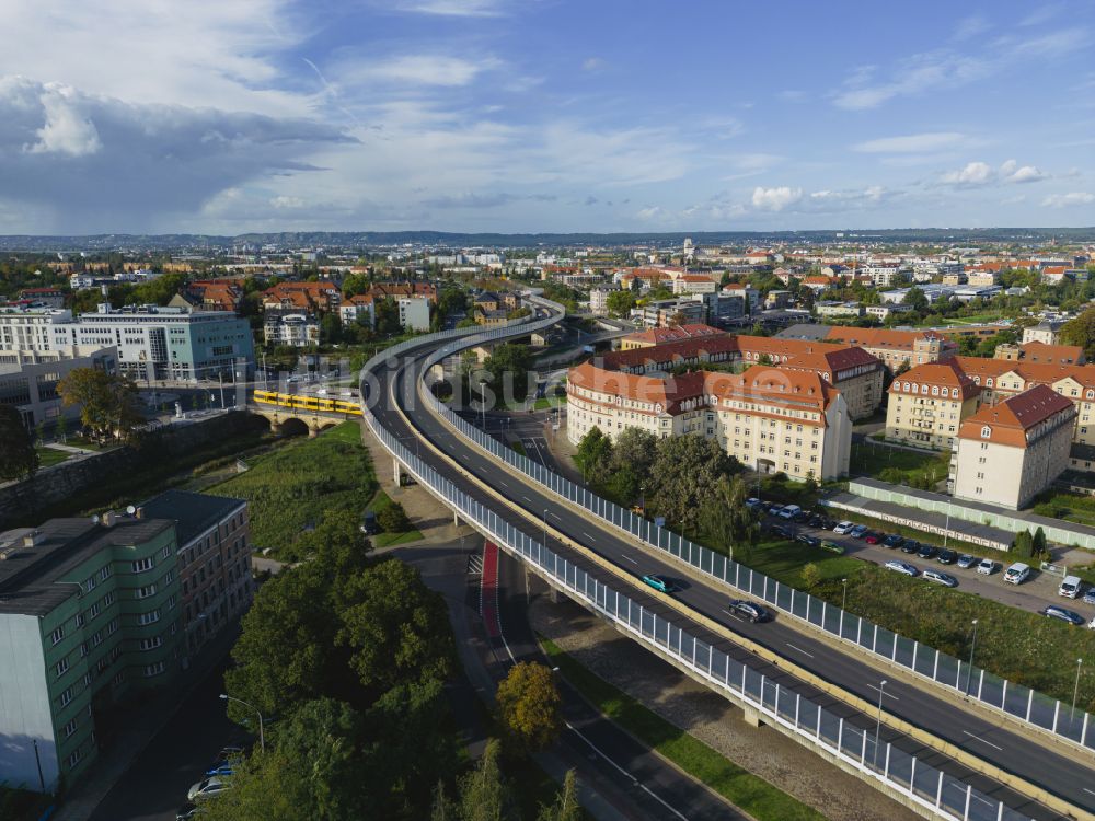 Luftbild Dresden - Viadukt der Schnellstraße Nossener Brücke in Dresden im Bundesland Sachsen, Deutschland