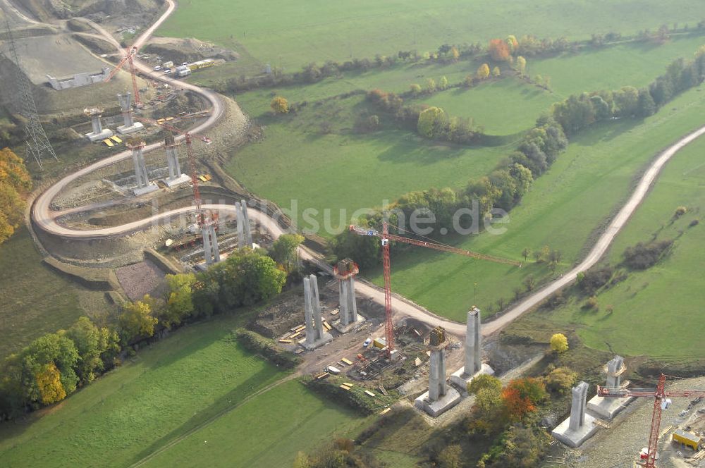 Luftaufnahme Ettenhausen - Viaduktneubau bei Ettenhausen im Rahmen der BAB A 4 - Umfahrung Hörselberge in Thüringen bei Eisenach