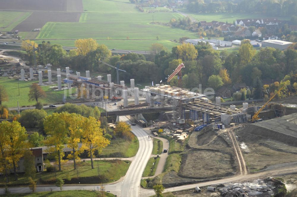 Luftaufnahme Sättelstedt - Viaduktneubau bei Sättelstädt im Rahmen der BAB A 4 - Umfahrung Hörselberge in Thüringen bei Eisenach