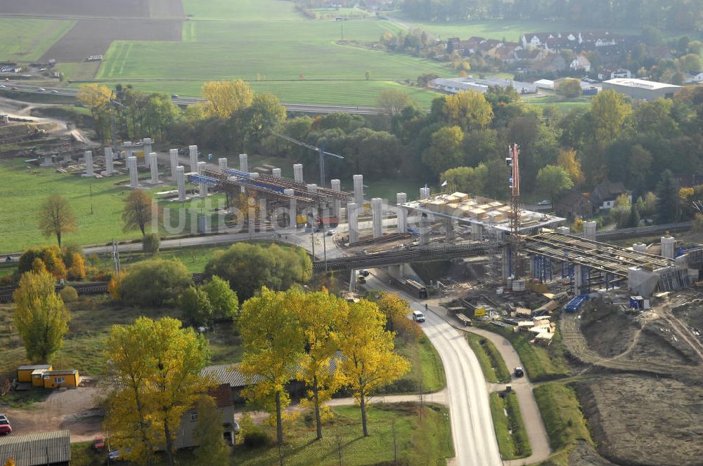 Sättelstedt von oben - Viaduktneubau bei Sättelstädt im Rahmen der BAB A 4 - Umfahrung Hörselberge in Thüringen bei Eisenach