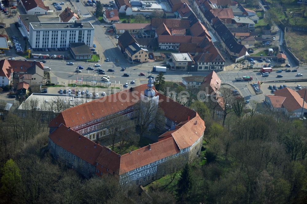 Herzberg am Harz aus der Vogelperspektive: Vierflügelanlage des Schloss Herzberg in Herzberg am Harz im Bundesland Sachsen-Anhalt