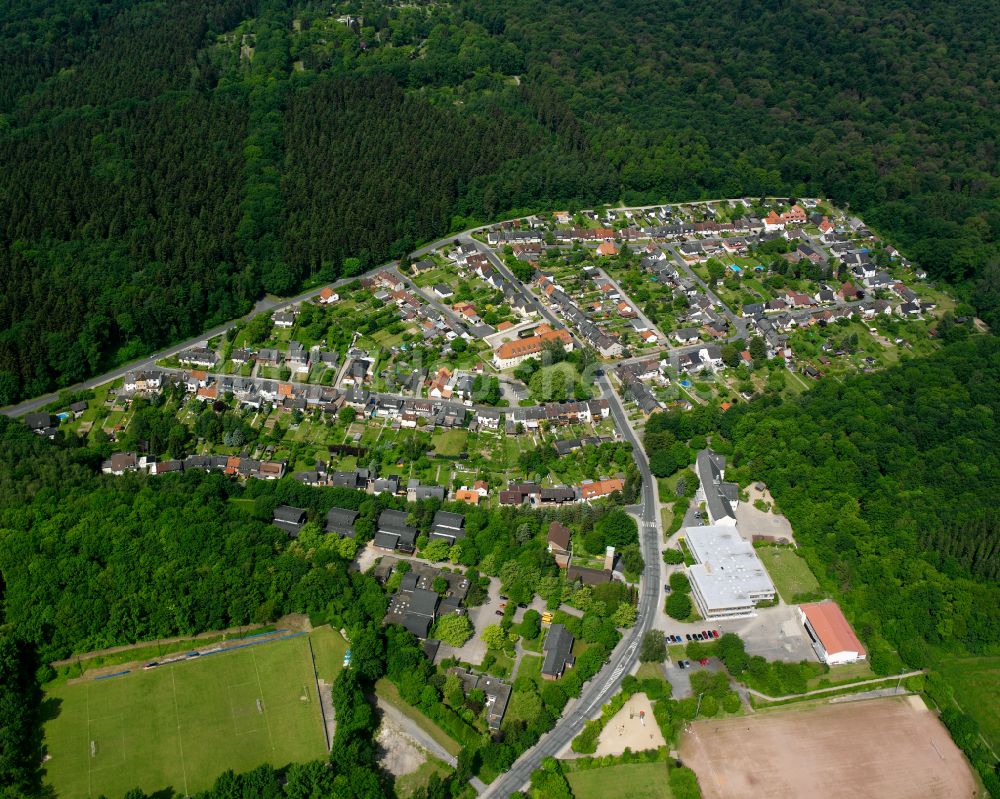 Bad aus der Vogelperspektive: Von Wald umgebene Ortsansicht in Bad im Bundesland Niedersachsen, Deutschland