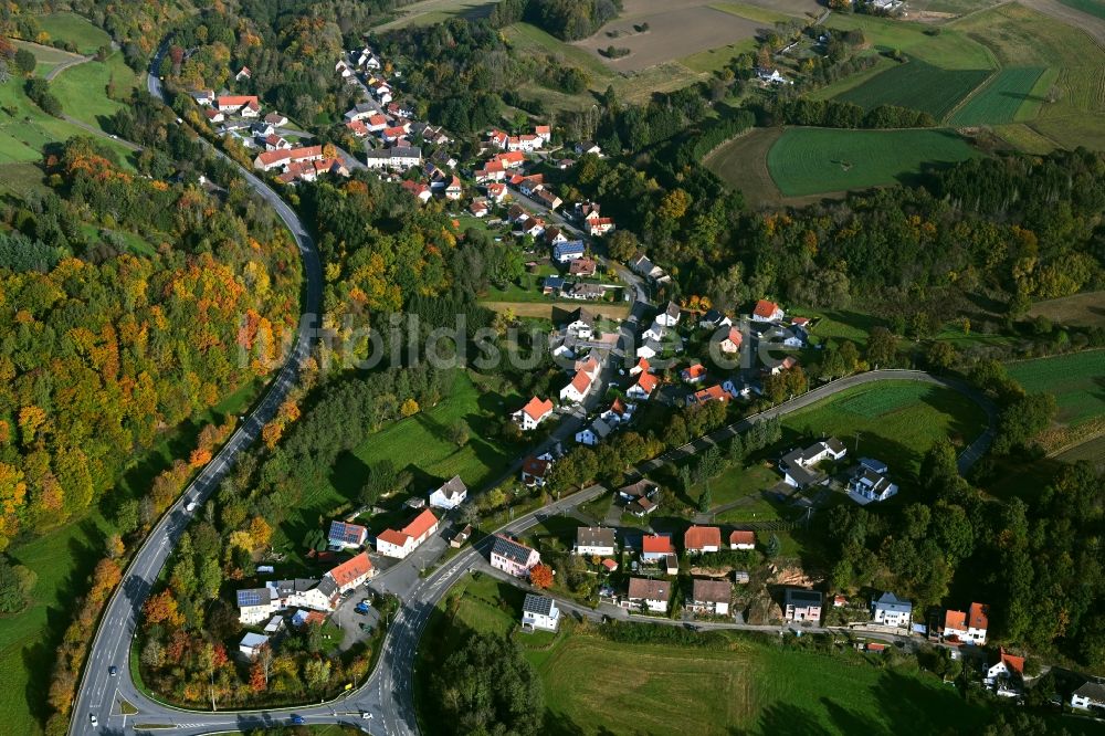 Luftaufnahme Bledesbach - Von Wald umgebene Ortsansicht in Bledesbach im Bundesland Rheinland-Pfalz, Deutschland