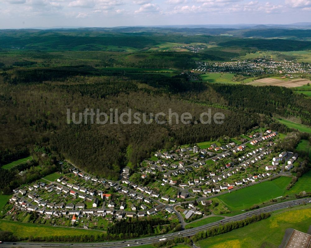 Eichhofsiedlung aus der Vogelperspektive: Von Wald umgebene Ortsansicht in Eichhofsiedlung im Bundesland Hessen, Deutschland