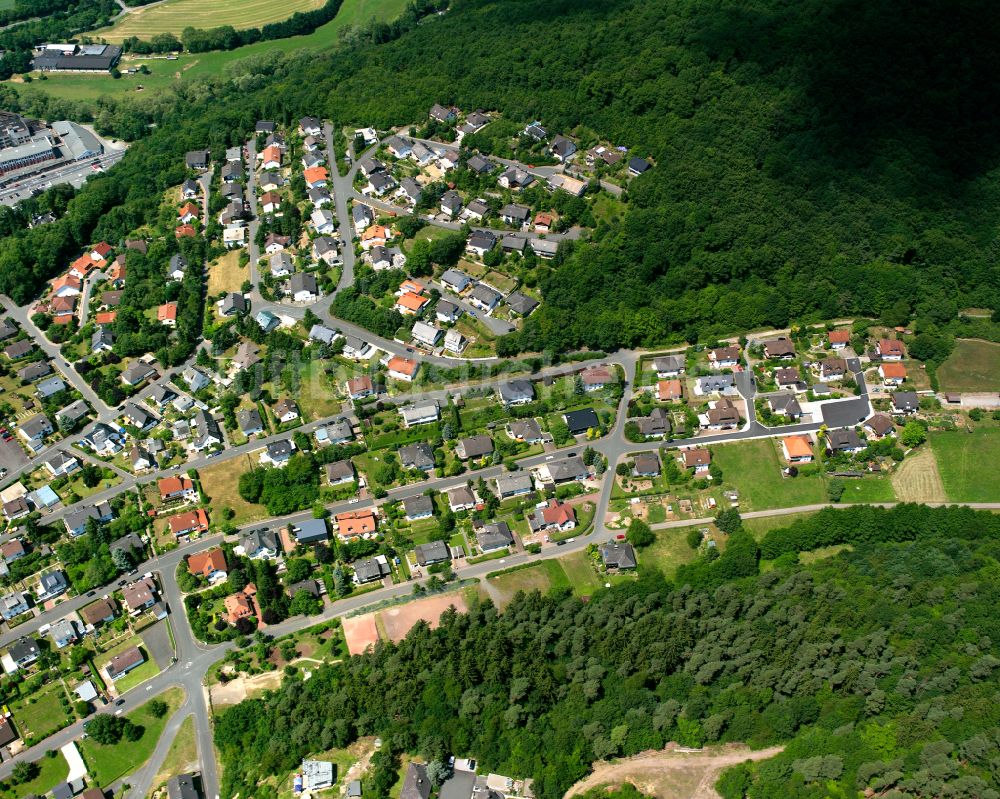 Luftaufnahme Fleisbach - Von Wald umgebene Ortsansicht in Fleisbach im Bundesland Hessen, Deutschland