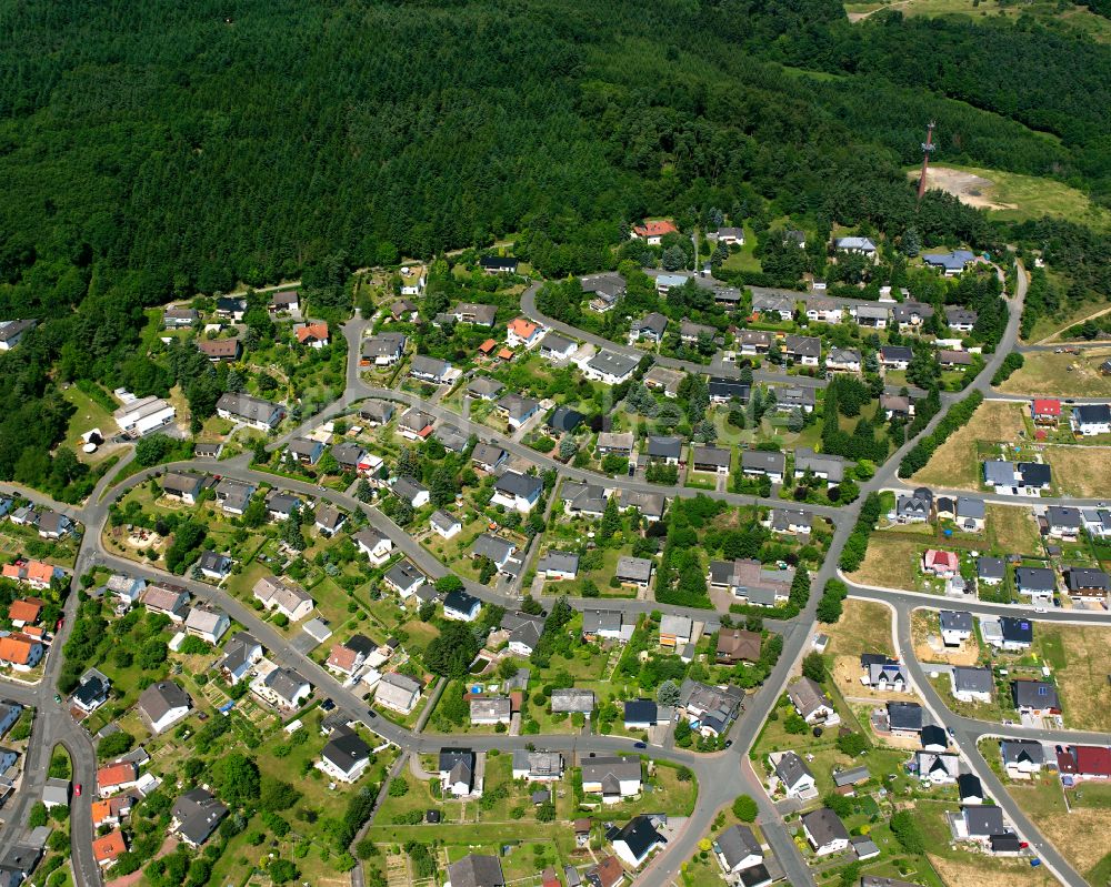 Luftaufnahme Fleisbach - Von Wald umgebene Ortsansicht in Fleisbach im Bundesland Hessen, Deutschland