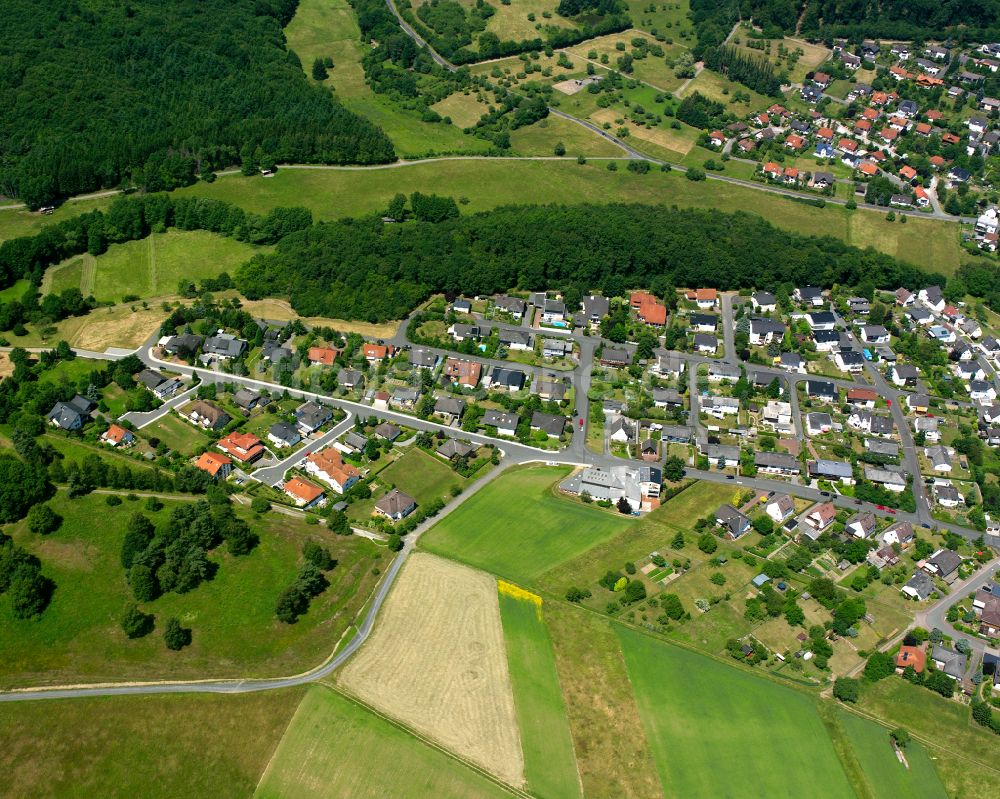 Luftaufnahme Fleisbach - Von Wald umgebene Ortsansicht in Fleisbach im Bundesland Hessen, Deutschland