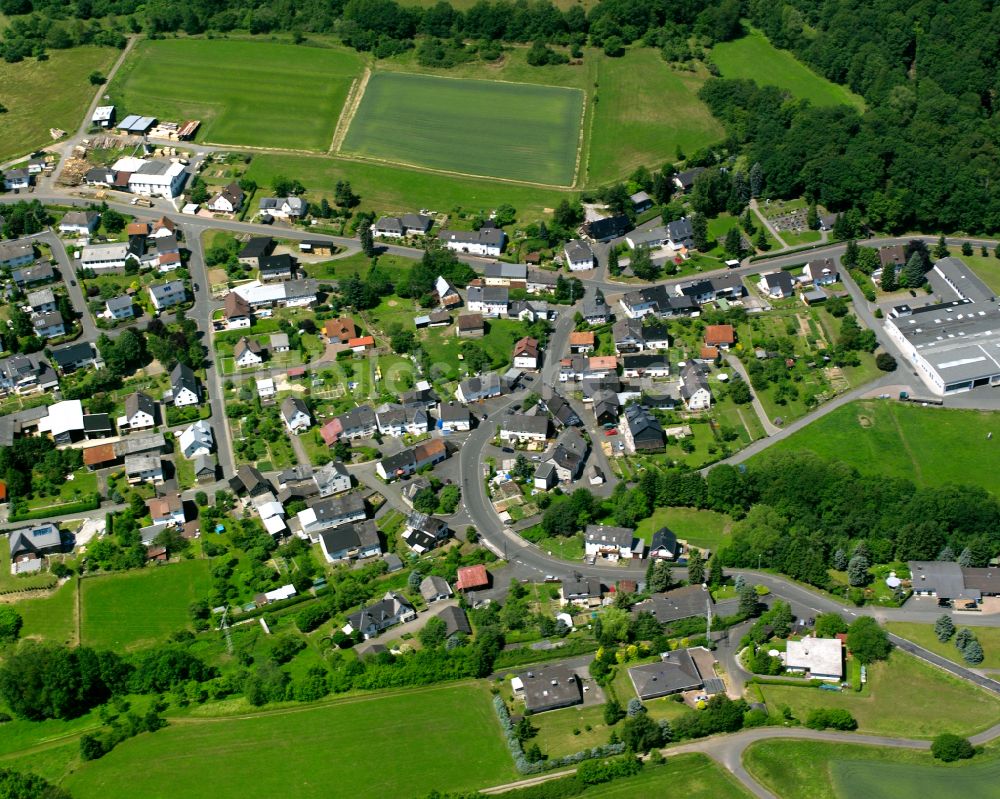 Guntersdorf aus der Vogelperspektive: Von Wald umgebene Ortsansicht in Guntersdorf im Bundesland Hessen, Deutschland