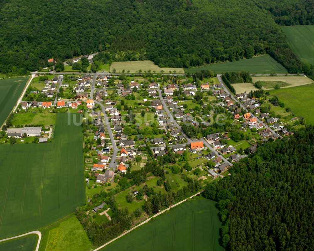 Heimerode von oben - Von Wald umgebene Ortsansicht in Heimerode im Bundesland Niedersachsen, Deutschland