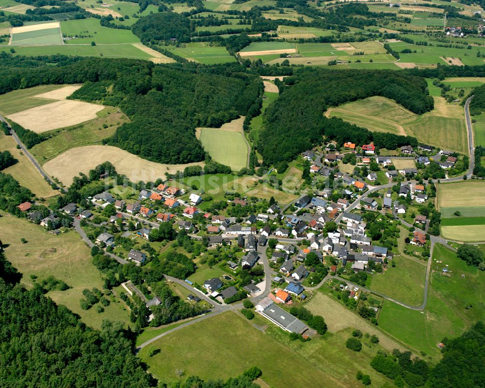 Hirschberg von oben - Von Wald umgebene Ortsansicht in Hirschberg im Bundesland Hessen, Deutschland