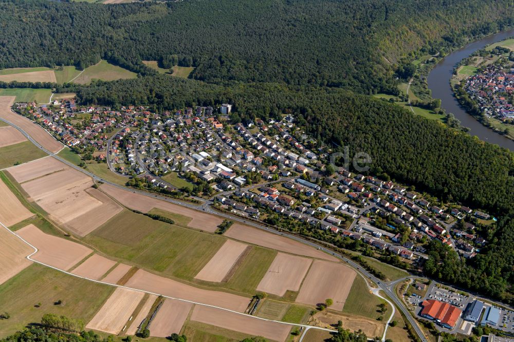 Luftaufnahme Kreuzwertheim - Von Wald umgebene Ortsansicht in Kreuzwertheim im Bundesland Bayern, Deutschland