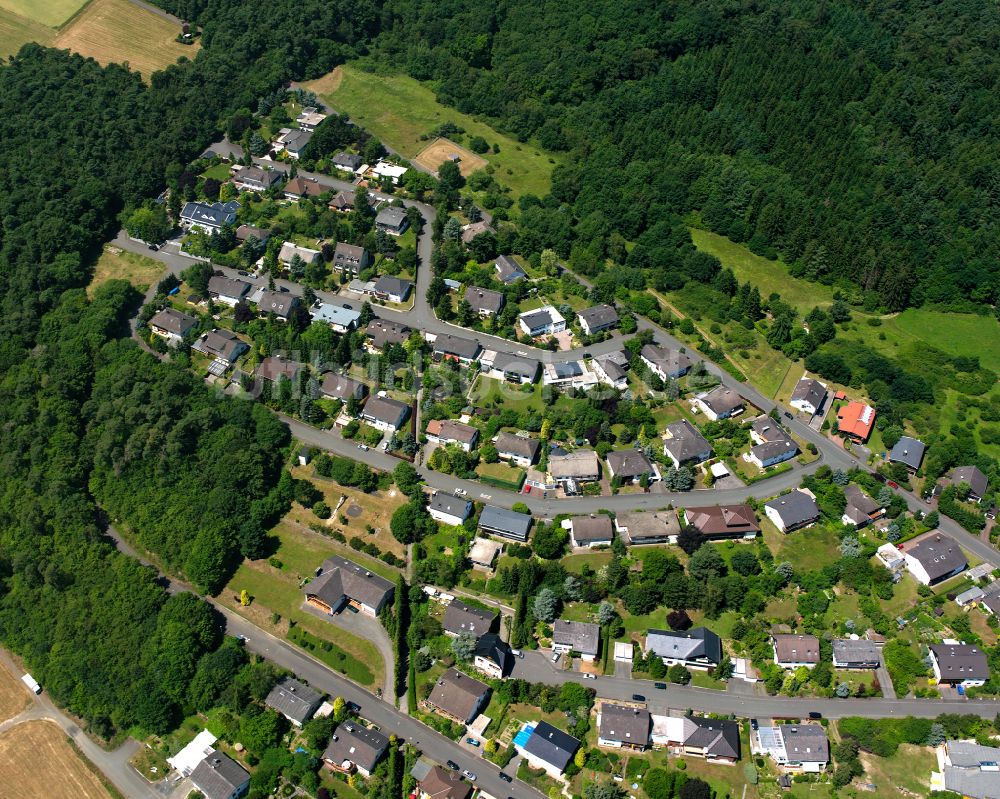 Merkenbach von oben - Von Wald umgebene Ortsansicht in Merkenbach im Bundesland Hessen, Deutschland