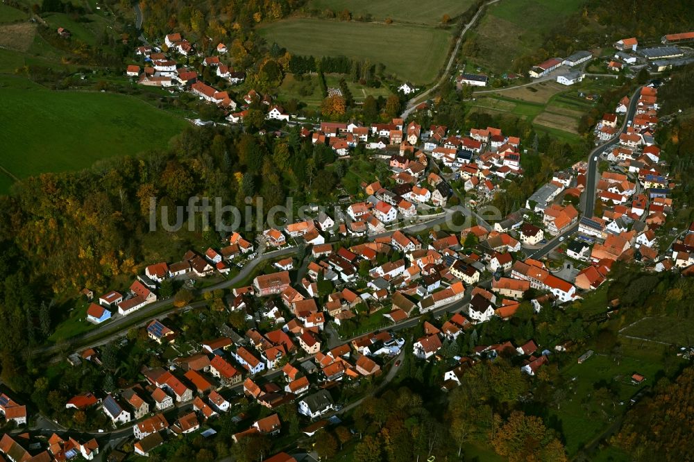 Luftbild Nazza - Von Wald umgebene Ortsansicht in Nazza im Bundesland Thüringen, Deutschland