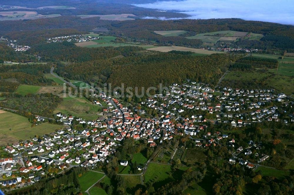 Luftaufnahme Pfaffenwiesbach - Von Wald umgebene Ortsansicht in Pfaffenwiesbach im Bundesland Hessen, Deutschland