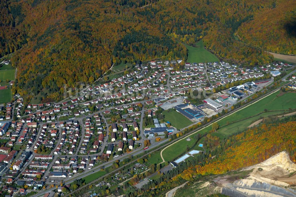 Luftbild Schelklingen - Von Wald umgebene Ortsansicht in Schelklingen im Bundesland Baden-Württemberg, Deutschland