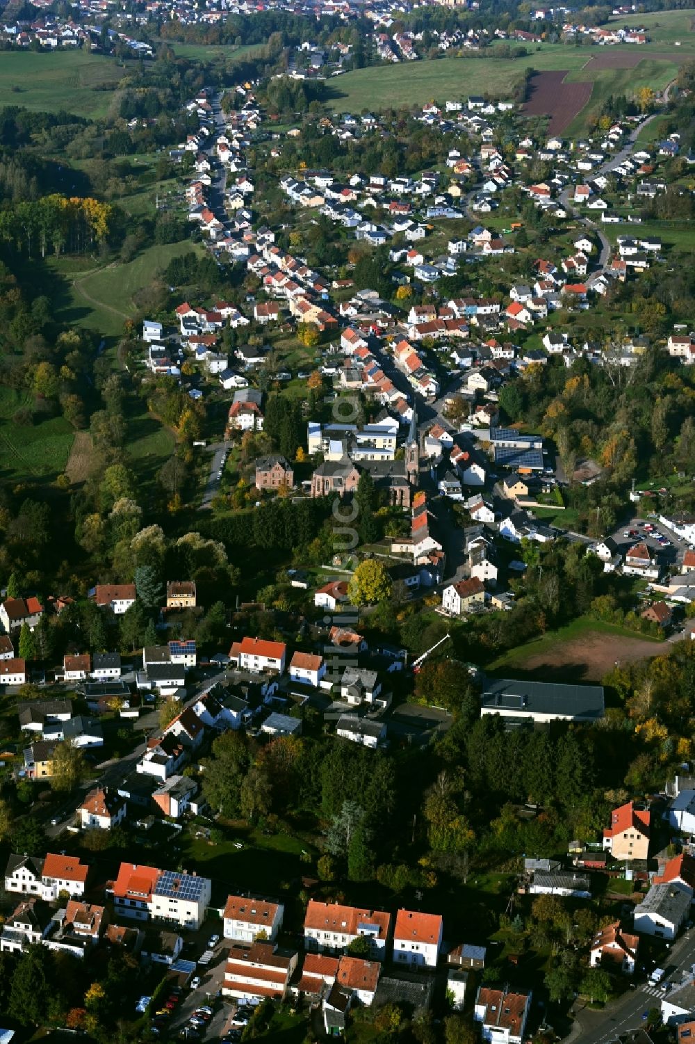 Luftbild Wemmetsweiler - Von Wald umgebene Ortsansicht in Wemmetsweiler im Bundesland Saarland, Deutschland