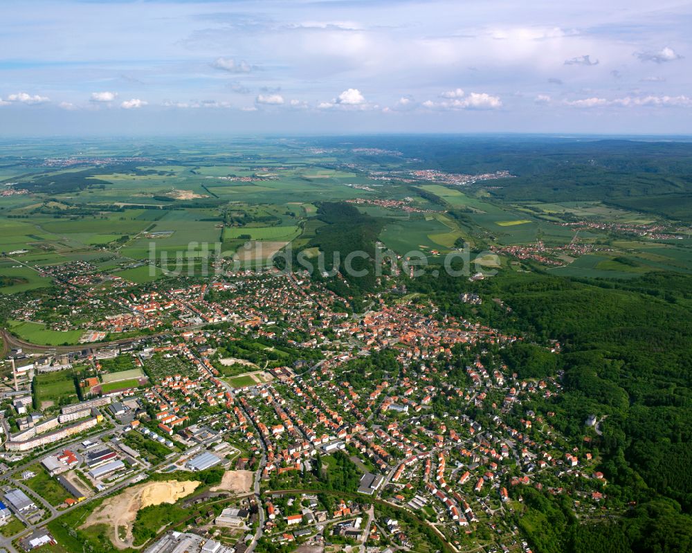 Blankenburg (Harz) von oben - Von Waldflächen umsäumtes Stadtgebiet in Blankenburg (Harz) im Bundesland Sachsen-Anhalt, Deutschland