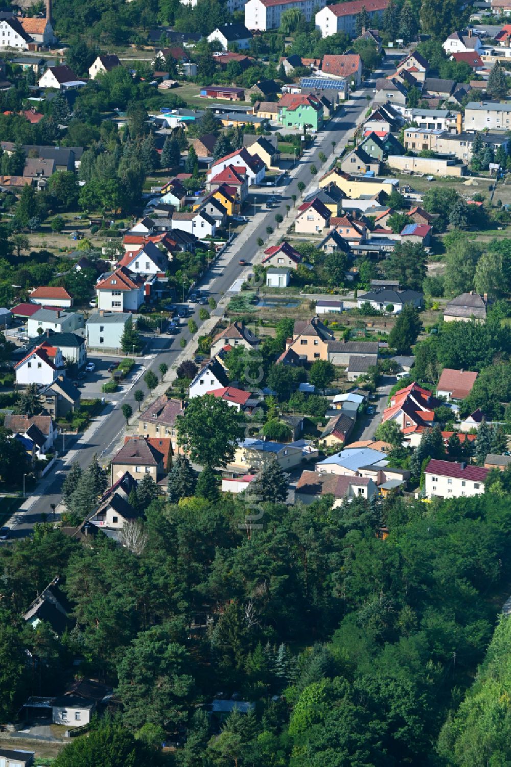 Crinitz aus der Vogelperspektive: Von Waldflächen umsäumtes Stadtgebiet in Crinitz im Bundesland Brandenburg, Deutschland