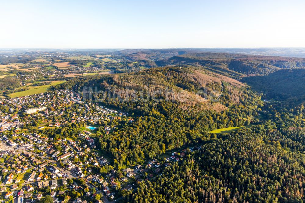 Detmold von oben - Von Waldflächen umsäumtes Stadtgebiet in Detmold im Bundesland Nordrhein-Westfalen, Deutschland