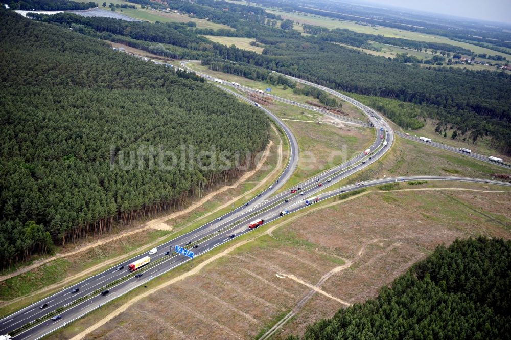 Luftaufnahme Groß Ziethen - Vorbereitungen für den Ausbau am Autobahndreieck Havelland im Bundesland Brandenburg