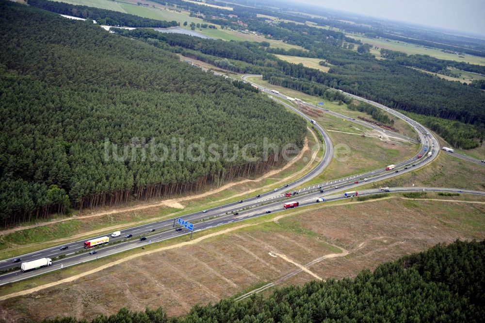 Groß Ziethen aus der Vogelperspektive: Vorbereitungen für den Ausbau am Autobahndreieck Havelland im Bundesland Brandenburg