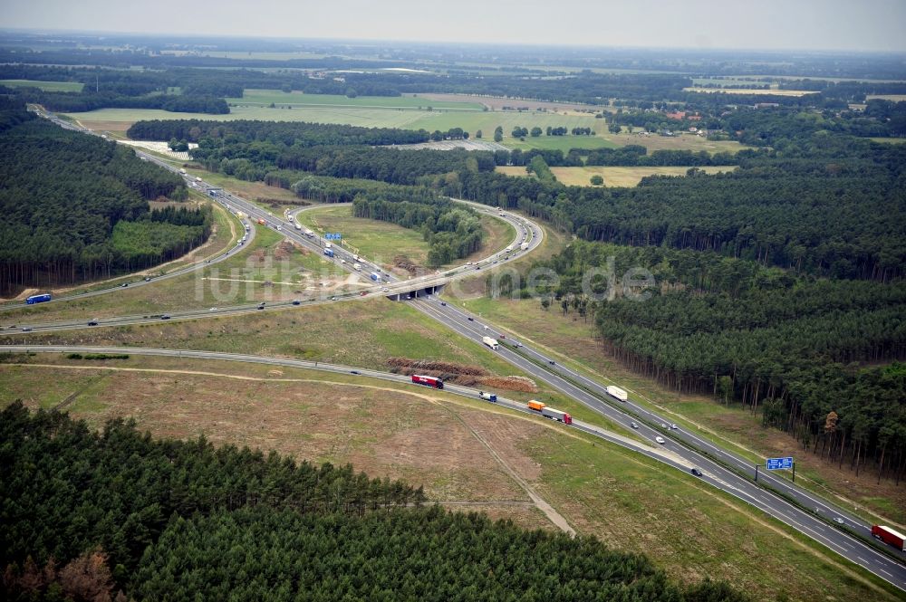 Luftbild Groß Ziethen - Vorbereitungen für den Ausbau am Autobahndreieck Havelland im Bundesland Brandenburg