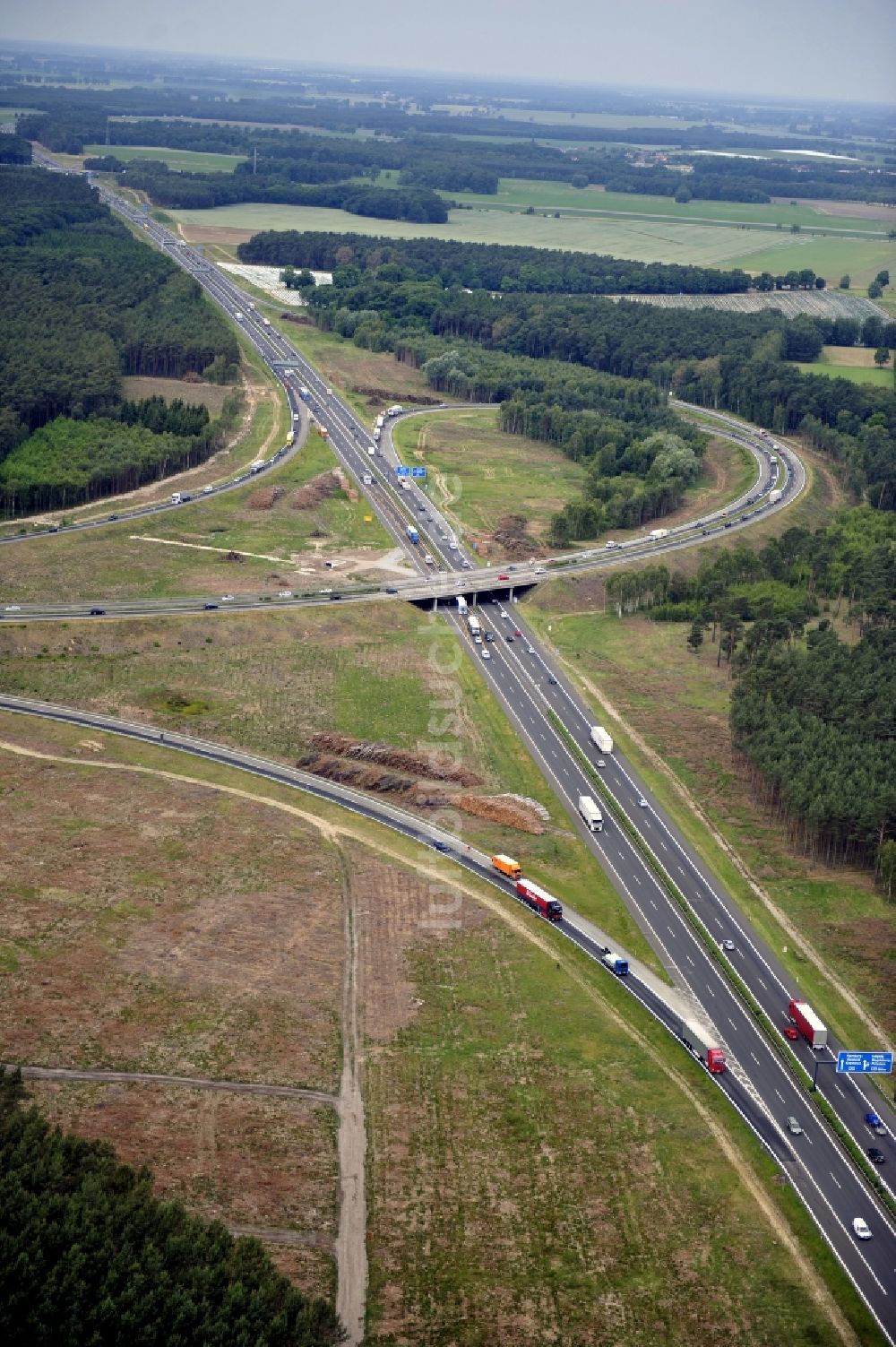 Groß Ziethen aus der Vogelperspektive: Vorbereitungen für den Ausbau am Autobahndreieck Havelland im Bundesland Brandenburg