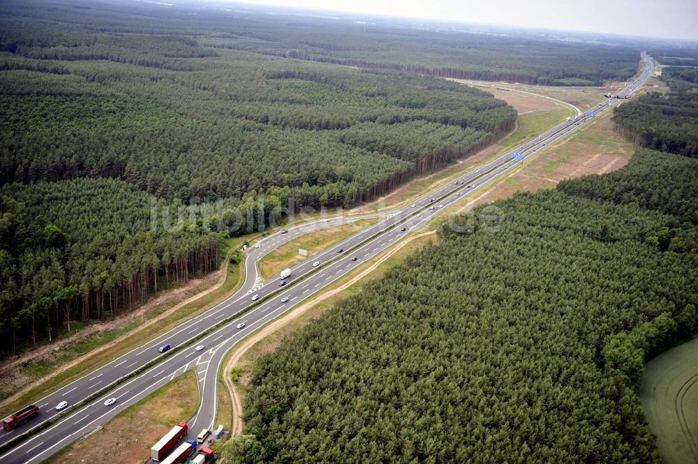 Groß Ziethen von oben - Vorbereitungen für den Ausbau am Autobahndreieck Havelland im Bundesland Brandenburg