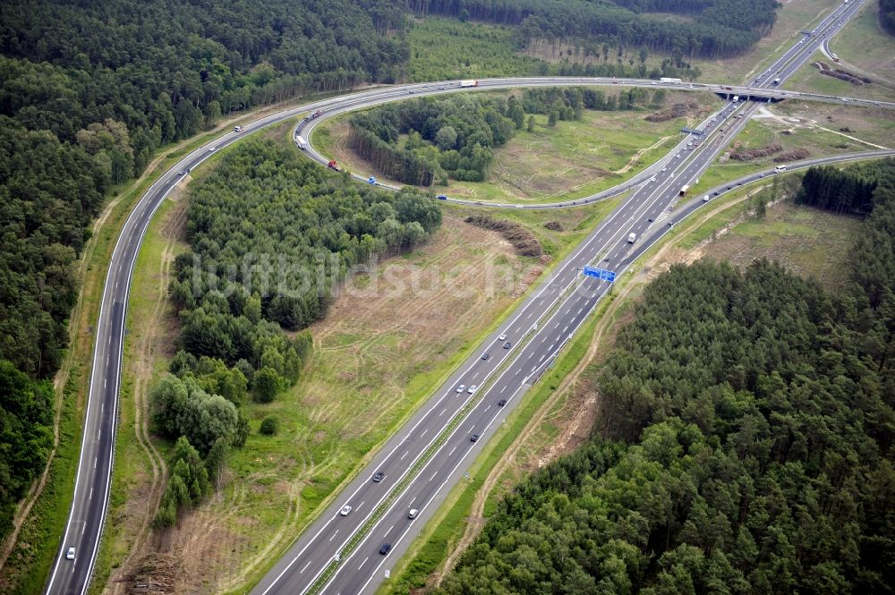 Groß Ziethen von oben - Vorbereitungen für den Ausbau am Autobahndreieck Havelland im Bundesland Brandenburg