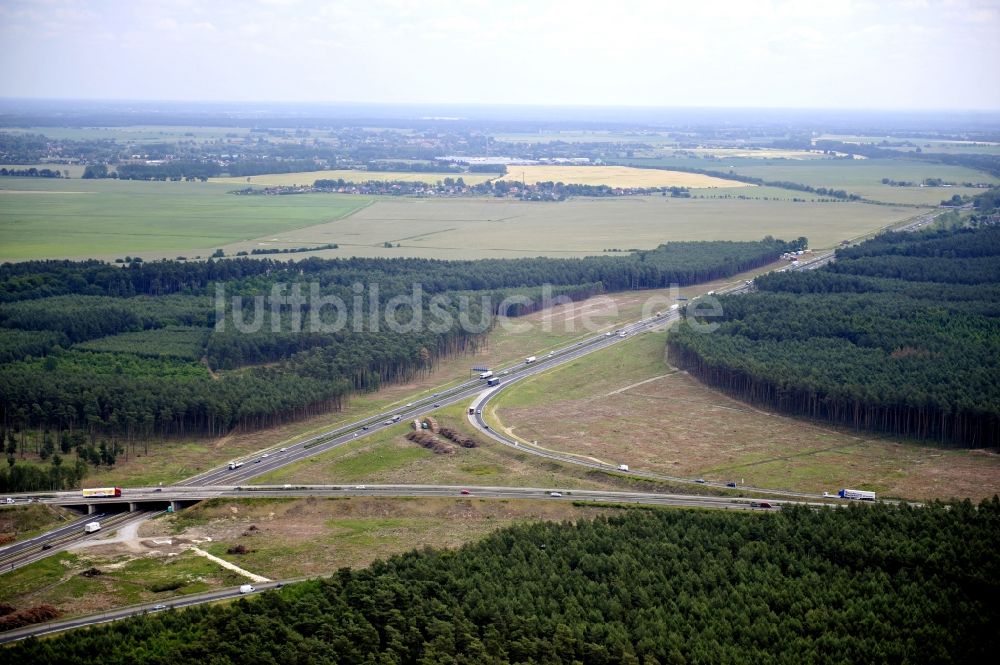 Luftbild Groß Ziethen - Vorbereitungen für den Ausbau am Autobahndreieck Havelland im Bundesland Brandenburg