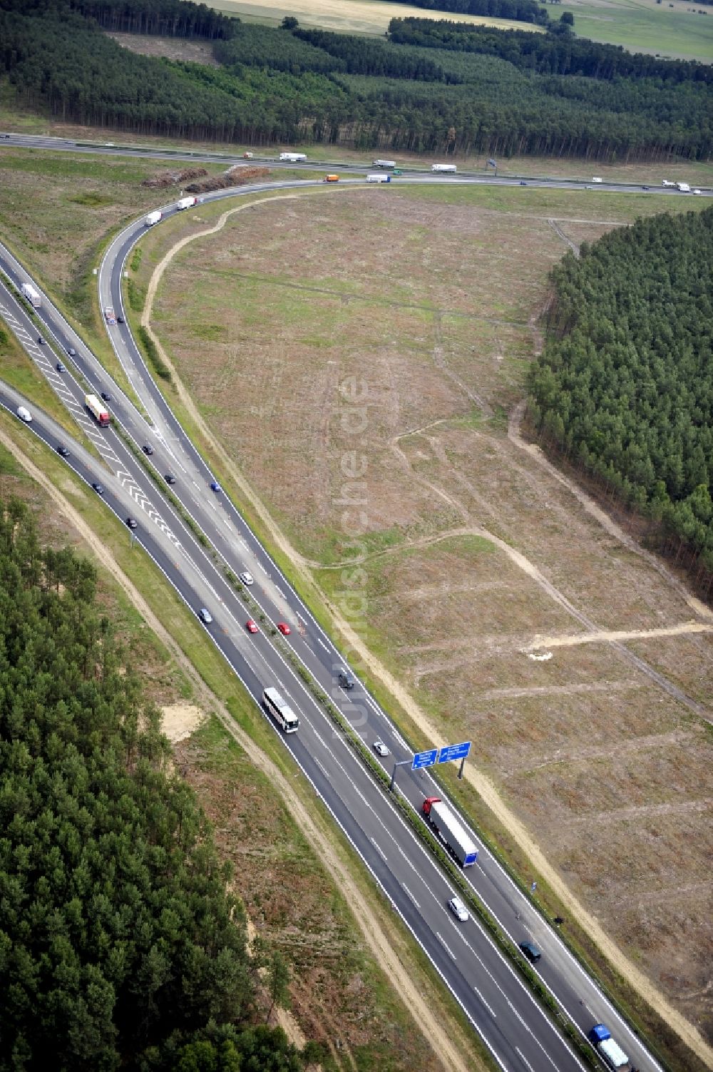 Luftaufnahme Groß Ziethen - Vorbereitungen für den Ausbau am Autobahndreieck Havelland im Bundesland Brandenburg