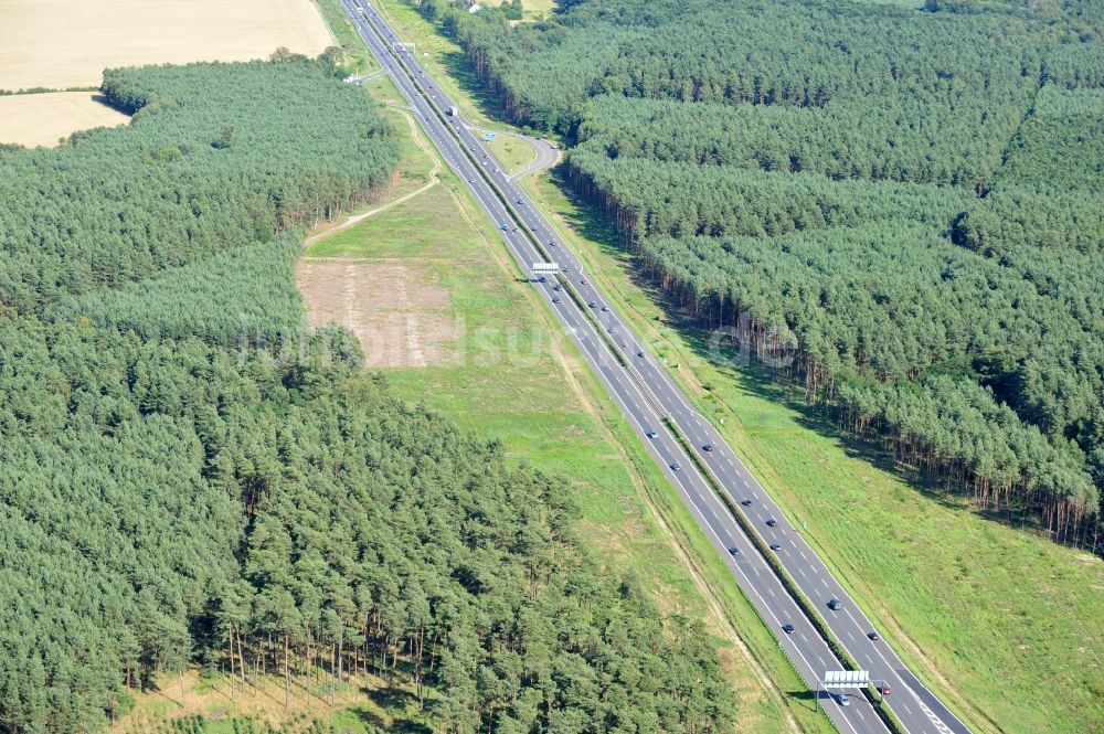 Luftaufnahme Groß Ziethen - Vorbereitungen für den Ausbau am Autobahndreieck Havelland im Bundesland Brandenburg