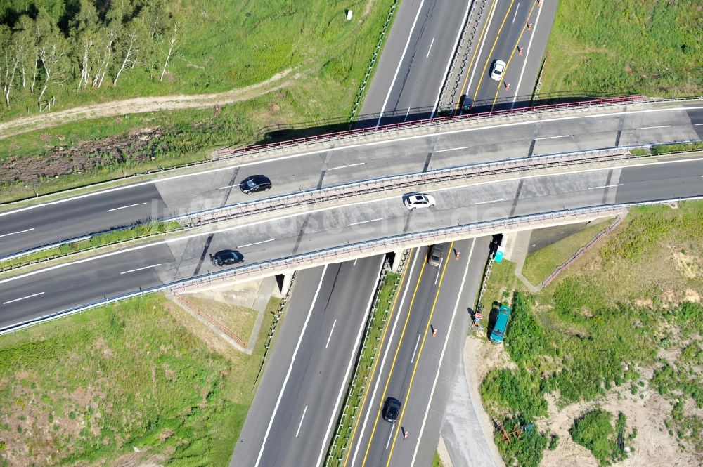 Groß Ziethen von oben - Vorbereitungen für den Ausbau am Autobahndreieck Havelland im Bundesland Brandenburg