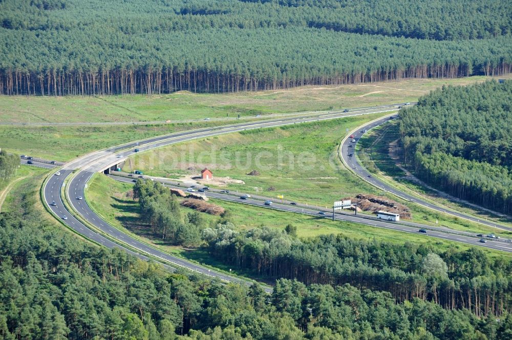 Groß Ziethen von oben - Vorbereitungen für den Ausbau am Autobahndreieck Havelland im Bundesland Brandenburg