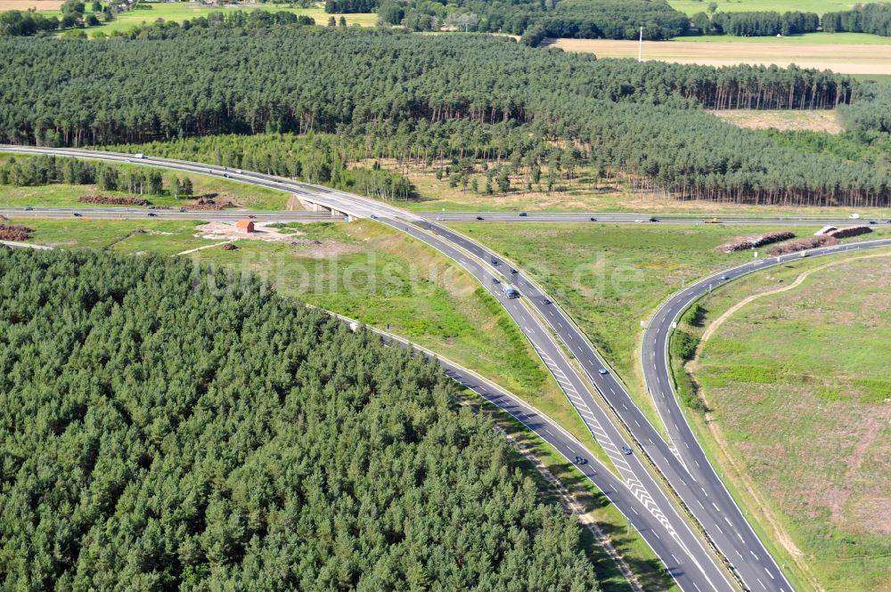 Groß Ziethen von oben - Vorbereitungen für den Ausbau am Autobahndreieck Havelland im Bundesland Brandenburg